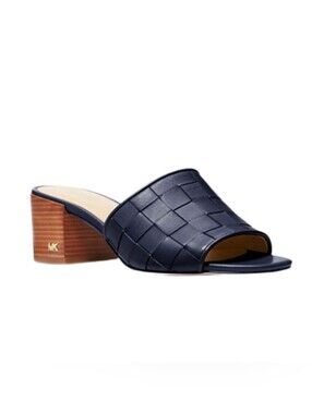 Michael Kors Ingrid Navy Woven Leather Block Heel